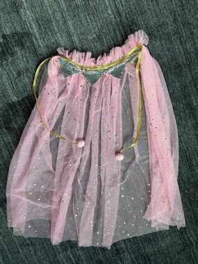 Kids Pink Star Tulle Dress-Up cape with Gold Trim
